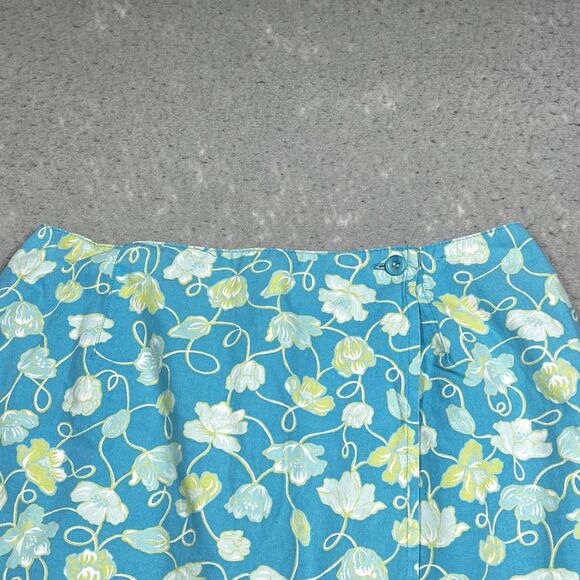 Vintage Talbots Skirt Womens 8 Turquoise Floral Wrap Around Cotton Hong Kong - Picture 2 of 10